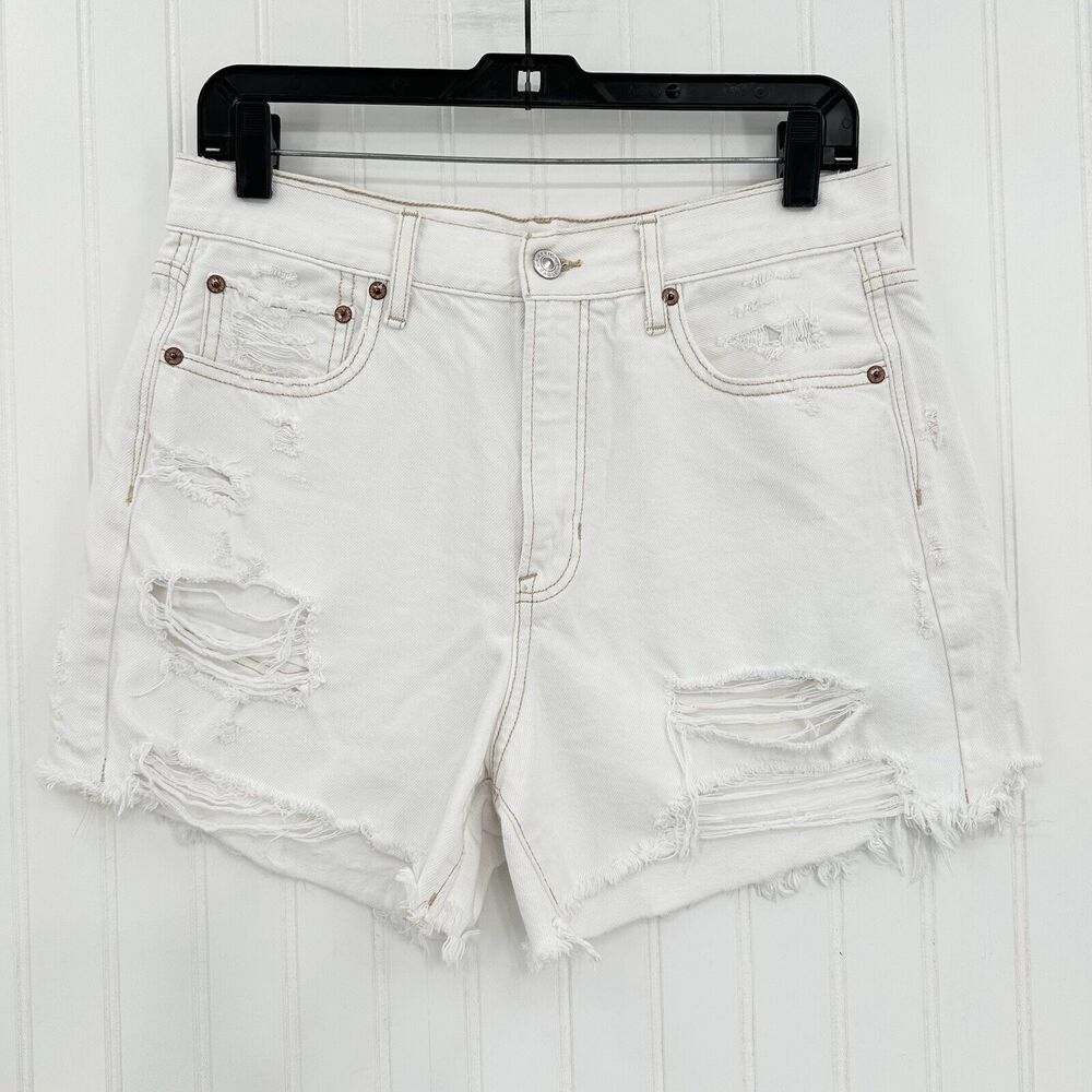 American Eagle Shorts 10 90s Boyfriend High Rise White Denim Distress Grunge EUC